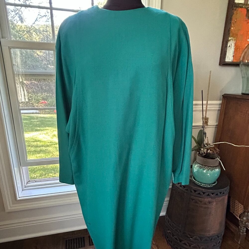 Vintage Ellen Tracy Wool Turquoise/Green Sheath Dress ~ Women's Size 12